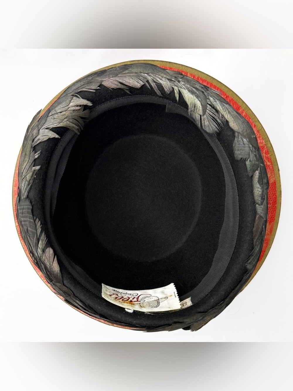 Vintage 1950s Jillé Original Black Feather Pillbox Bucket Hat & Original Box - Picture 5 of 7